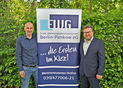 Erste Wohnungsgenossenschaft Berlin-Pankow eG | Ansprechpartner: Markus Luft (l.), Chris Zell (r.) Erste Wohnungsgenossenschaft Berlin-Pankow eG | Ansprechpartner: Markus Luft (l.), Chris Zell (r.)